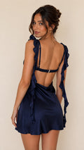 Open Back Satin Ruffle Mini Dress