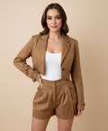 Neutral Tan Blazer & Shorts Set