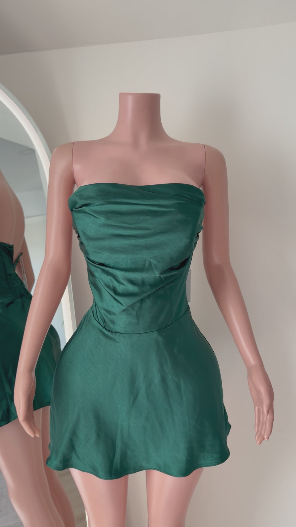Emerald Satin Strapless Mini Dress
