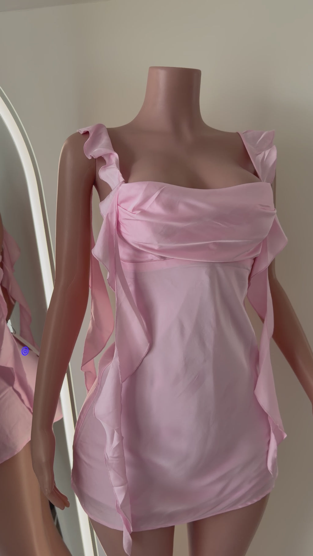 Open Back Satin Ruffle Mini Dress