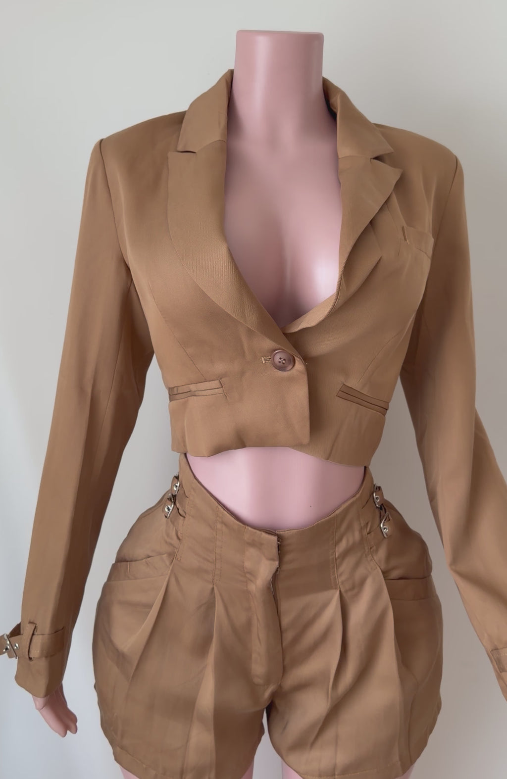 Neutral Tan Blazer & Shorts Set